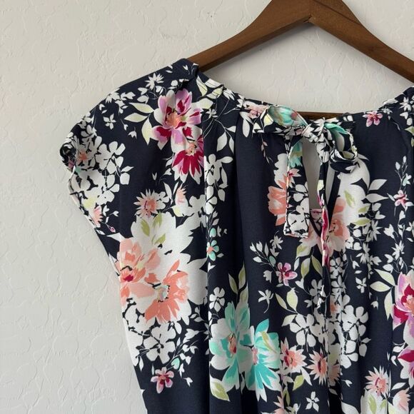 LC Lauren Conrad Floral Cap Sleeve Pleat Neck Tie Waist Dress Size XXL - Picture 5 of 8